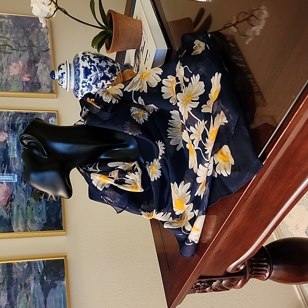 Navy Blue daisy scarf